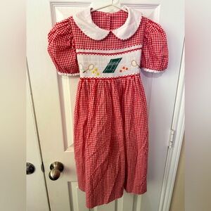 Smocked Frock 6x girls dress Tennis theme embroidery